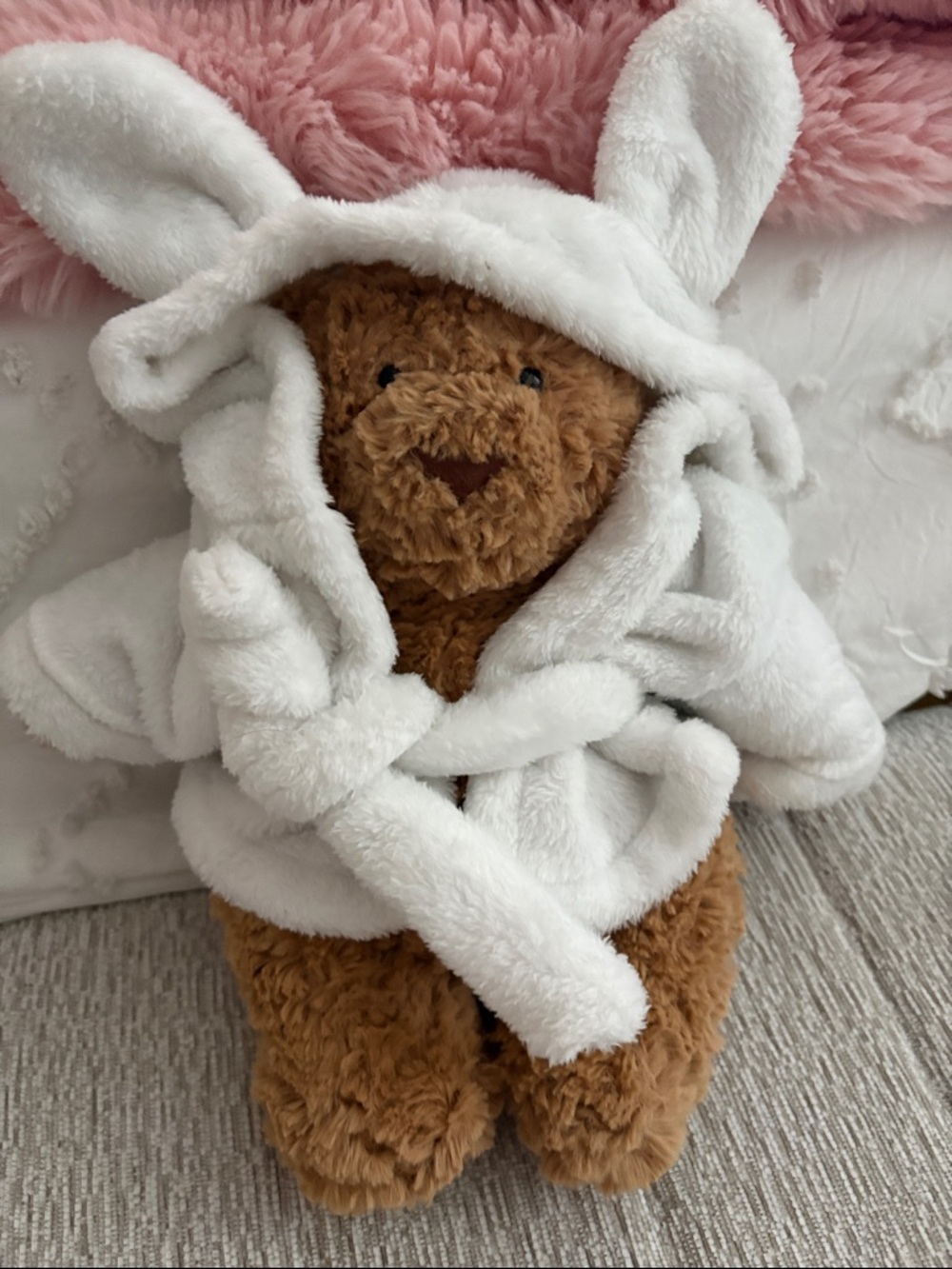 Jellycat Brown Bear in White Bunny Hood Plush